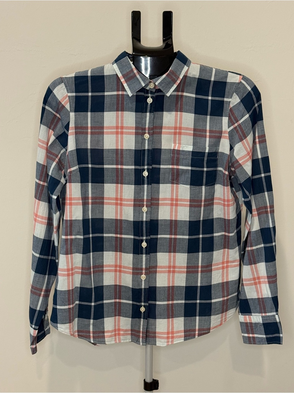 J. Crew Navy, White & Pink Plaid Button-Down Shirt